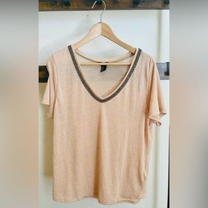 Women's H&M With Rhinestones Trim T-Shirt Size M